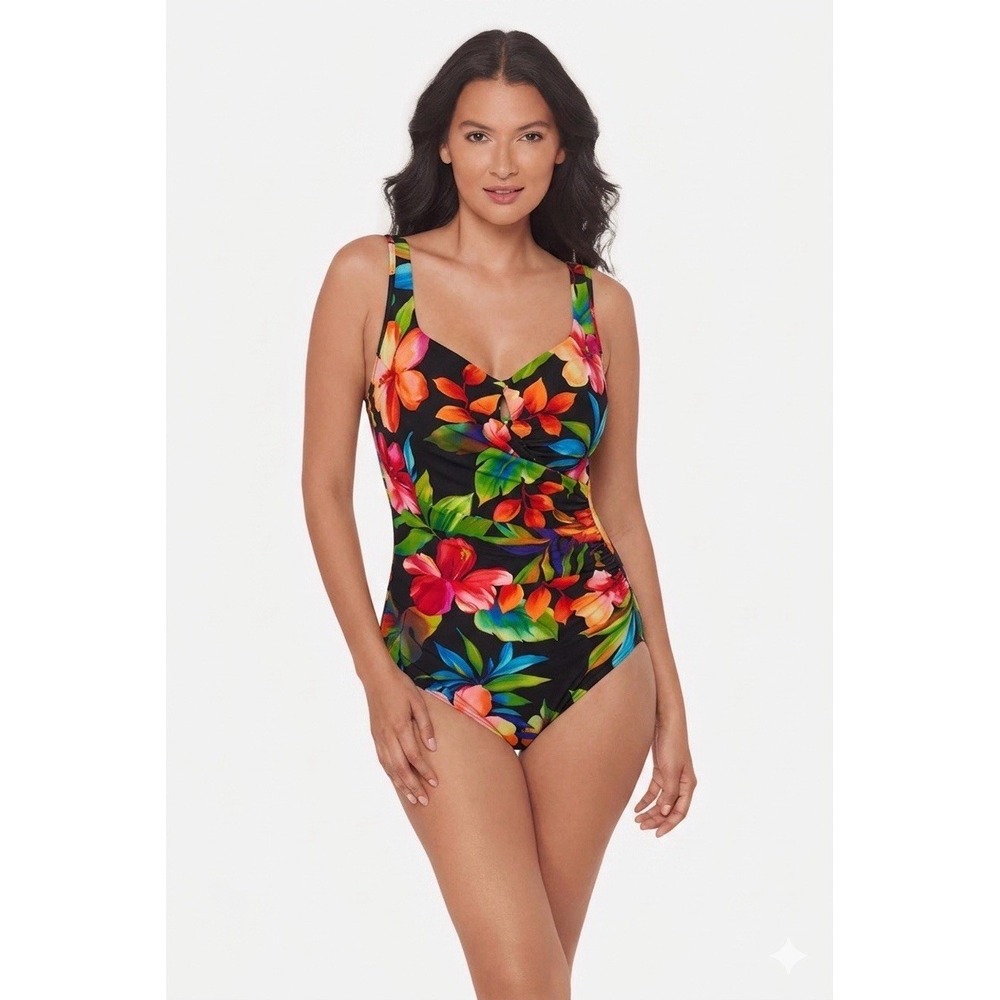 Miraclesuit One Piece Tropical Floral Swimsuit Underwire Tummy Control Womens 14